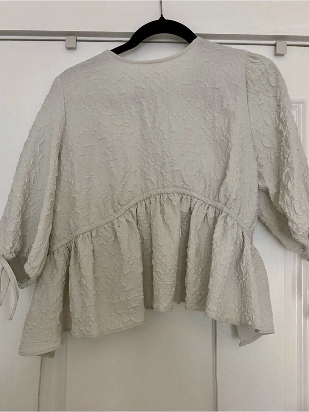 Zara Pale Mint Textured Cropped Cardigan with Puff Sleeves